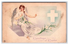 Angel Cross Flowers Greetings At Easter DB Postcard L17 - $2.92