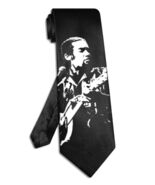 Ben Harper playing guitar necktie black satin silk hand-painted tie - $28.00