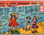 Comic A Little Reminder From the Girl Friend Linen Postcard K5 - £4.06 GBP