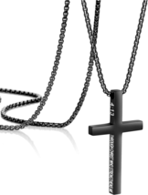 Cross Pendant Necklace for Men, Black Plated Stainless Steel, 24&quot; - £20.81 GBP