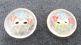 2 Colored Flower Flat Buttons Clear Plastic 1/2&quot; 2 Hole Blouse Vintage  ... - $8.90