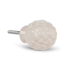Embossed Acorn Drawer Knobs Set 4  White Ceramic Metal 1.5" Diameter Silver End image 2