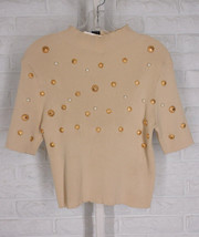 Camellia by Affection Cropped Rib Knit Sweater Short Sleeve Beige New Large - £14.80 GBP
