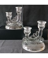 Pair Vintage Double Candle Holders Candlesticks Jeannette Glass Leaf Etc... - $34.19 CAD
