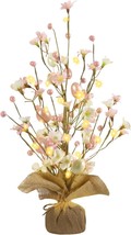Pink 18 Inch Lighted Floral Easter Egg Tree Burlap Base Tabletop Decoration - $24.73