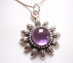 Simulated Amethyst Blooming Flower 925 Sterling Silver Necklace - $21.59
