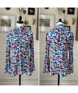Paco Rabanne Floral Pansy Button Up Mock Neck Peplum Blouse $800 40 8 - $199.78 CAD