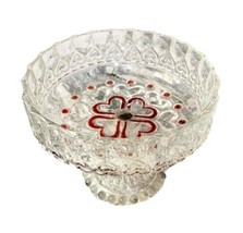 Vintage Walther-Glas Crystal Pedestal Compote Dish Clear w/ Red Hearts W Germany - $24.49