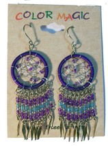 1 Pair Purple Dream Catcher Earrings W Seed Beads Surgical Steel Womens Earring - £5.30 GBP