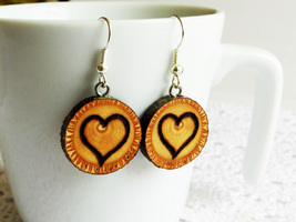 Natural wood earrings, wooden earrings, unique gift, heart earrings  - £27.49 GBP