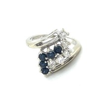 Sapphire & 1/7ct Diamond Cocktail Ring REAL Solid 14K White Gold 3.2g Size 2.75 - £567.94 GBP