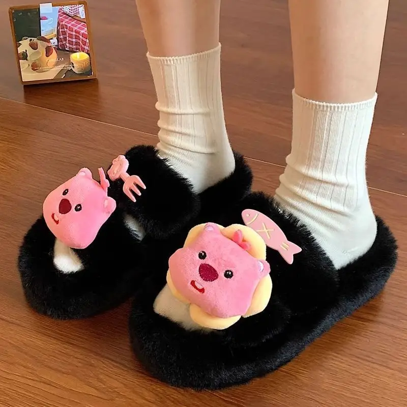 2023 Autumn and Winter New Anmang Loopy Cartoon Cotton Slippers Cute Girls Heart - £18.11 GBP