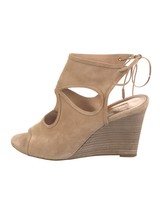 Aquazzura Sexy Thing Wedge Nude Suede Peep Toe Wedge Heels Sandals 38.5 ... - $88.11