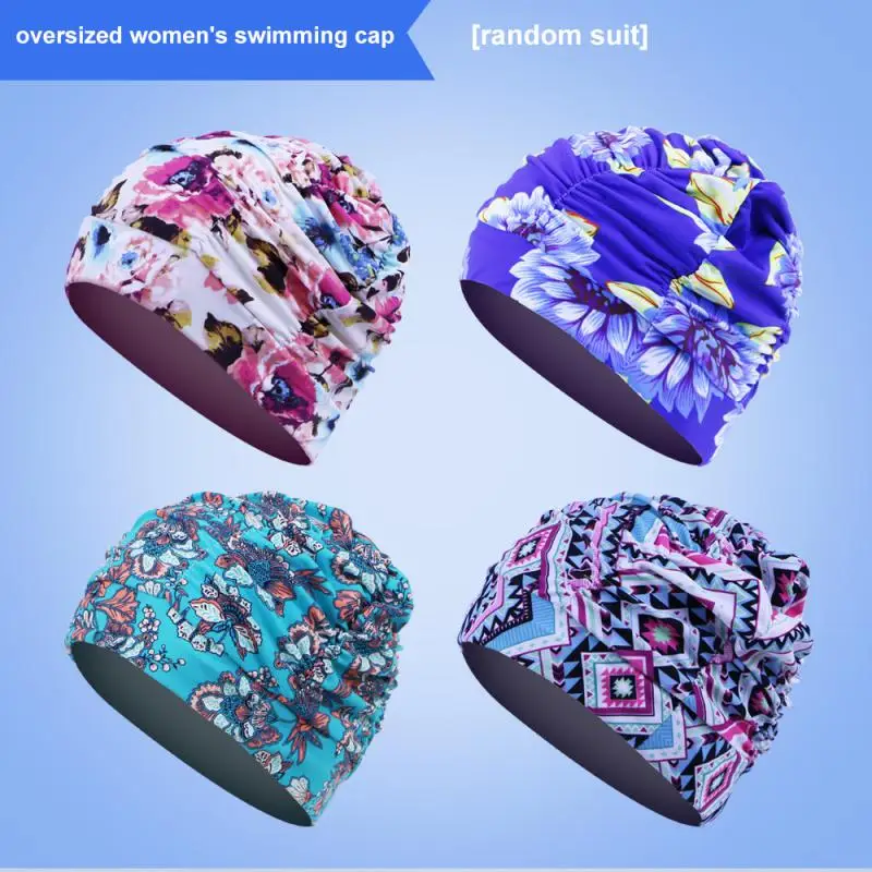 House Home Swimming Cap High Elastic Man Woman Solid Flowers Polyester Swimming  - £19.92 GBP