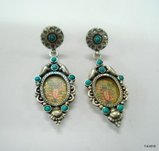 Traditional Design Sterling Silver Earrings Shreenath JI Painting Ethnic jewelry - £88.63 GBP