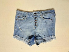 Celebrity Pink Womens Sz 3 26 Button fly Jean Denim Shorts Raw hem Distressed - £8.99 GBP