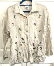 Talbots Petites L Button Down Collared Women&#39;s Floral Linen Shirt Top Bl... - $14.85