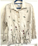 Talbots Petites L Button Down Collared Women&#39;s Floral Linen Shirt Top Bl... - €12,79 EUR