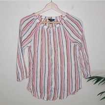 Chaps | Striped Crinkled Buttons Down Shirt, womens size small - £15.14 GBP