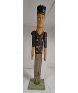VTG Hand Carved Folk Art King Patirotic Man W/Stars Metal Crown Moving A... - £63.09 GBP