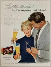 1956 Print Ad Schlitz Beer Happy Couple Make a Wish with Turkey Wishbone - £10.10 GBP