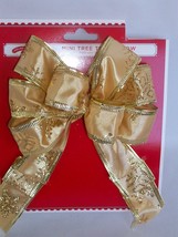Gold Glitter Mini Tree Topped Christmas Wired Bow Wreath Mailbox Holiday... - £10.21 GBP