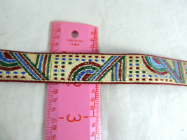 Wrights Vtg Embroidered Fabric Trim 1" wide metallic gold red blue green New BTY - $3.35