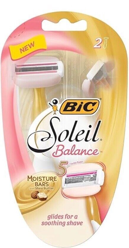 Bic Soleil Balance Razor, 5 Blades, Moisture Bars W/Shea Butter, Qty 2 - $16.95