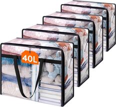 Set of 4 Clear 40L Clothes Storage Bags with Zipper - Ideal for Bedding ... - $46.48