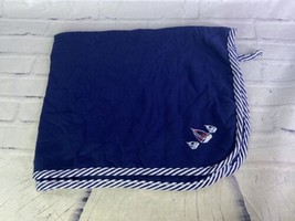 Little Me Sailboat Baby Blanket Navy Blue White Stripe Edge Lovey Security - £13.85 GBP