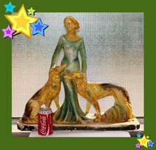 Vintage Deco Chalk Ware Ornaments Figurines Statues Large Woman Borzoi Dogs V2 - £3,928.75 GBP