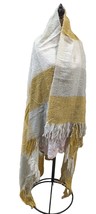 DKNY Home Nubby Fringed Throw Yellow Gold Woven Color Block Plaid Soft Warm Gift - £31.55 GBP