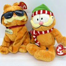 Set Of 2 TY Garfield Plushies: “Cool Cat” W/Sunglasses &amp; “Seasons Greeti... - £14.81 GBP