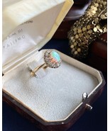 Vintage Opal Ring With Diamonds - Antique 18K Gold Victorian Style Jewelry - $866.25