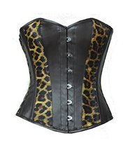 Leopard Print Brown Faux Leather Gothic Steampunk Plus Size Overbust Corset - £75.36 GBP
