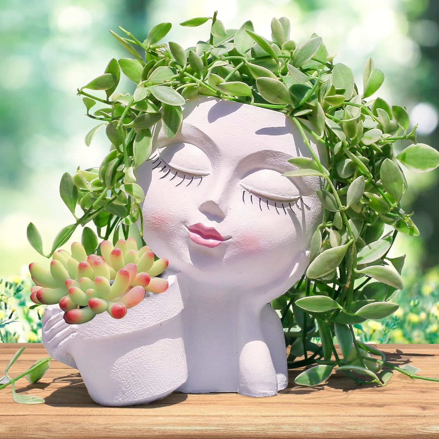 Face Planter Pots Head, Planters For Indoor Plants - Double Cute, White ... - $33.94