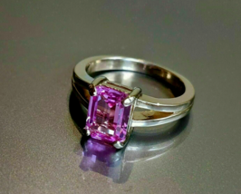 2.50Ct Emerald Cut Simulated Pink Sapphire Engagement Ring 14k White Gold Plated - £99.41 GBP