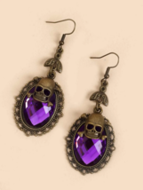 Purple Faux Antique Skull Dangle Earrings - £6.33 GBP
