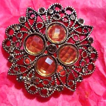 Very old vintage premier design go brooch with Amber rhinestones - $23.76