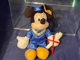 Disney Mickey Mouse Graduation Cap Gown Plush 9&quot; Stuffed Animal Toy Blue Yellow - £19.25 GBP