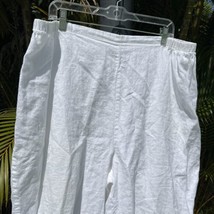 FLAX Womens 100% Linen Wide Leg White Pant Size 2G Pull On Boho Lagenlook Flowy - £38.93 GBP