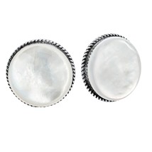 Classic 18mm Round White MOP Botton Sterling Silver Clip On Earrings - £19.61 GBP