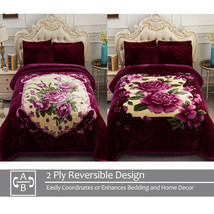 Purple Flower 2 Ply Thick Heavy Winter Warm Soft Mink King Size Blanket - £111.92 GBP