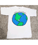 Vtg 1988 Gravity Graphics Earth New Orleans Art Tee Shirt Sz L White Mad... - $47.96 CAD