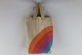 Vintage 70s Streetwear Boho Chic Rainbow Canvas Handled Tote Bag Distressed - $44.50