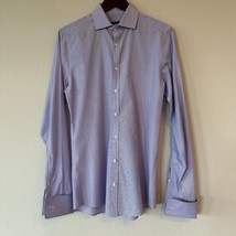 Gucci Men’s Dress Shirt Purple &amp; White Stripe Slim Size 15 US 38 EU Fren... - $274.51 CAD