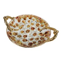 Vintage 1960 Italian Pottery Speckled Retro Orange Gold Handles Round Di... - $12.42