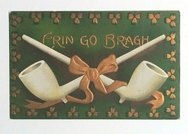 St Patricks Day Erin Go Bragh Clover Pipes Gold Embossed Ullman Postcard c1910s - $9.99