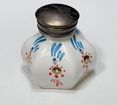 Old French Paris Style Ink Well Hand Painted Porcelain w/ Insert Ribbed ... - £30.07 GBP