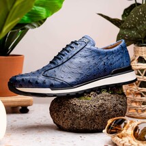 Hand painted genuine ostrich quill Sneaker Shoes Scanno Antique Navy image 9